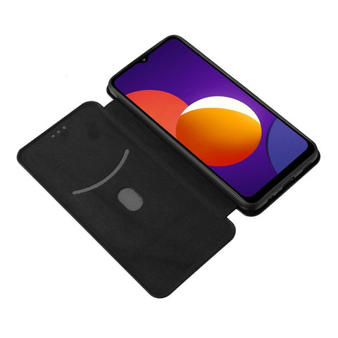 Auto-absorbed Carbon Fiber Texture Card Slot Leather Phone Case for Samsung Galaxy M12/F12
