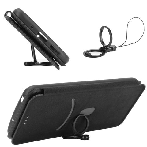 Auto-absorbed Carbon Fiber Texture Card Slot Leather Phone Case for Samsung Galaxy M12/F12