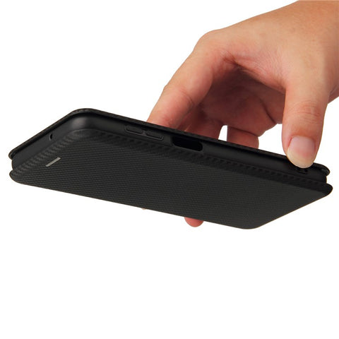 Auto-absorbed Carbon Fiber Texture Card Slot Leather Phone Case for Samsung Galaxy M12/F12