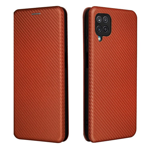 Auto-absorbed Carbon Fiber Texture Card Slot Leather Phone Case for Samsung Galaxy M12/F12