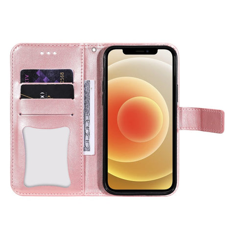 PU Leather Imprint Flowers Pattern Wallet Phone Case with Lanyard for Samsung Galaxy A12 / M12 / F12