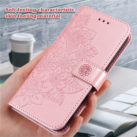 PU Leather Imprint Flowers Pattern Wallet Phone Case with Lanyard for Samsung Galaxy A12 / M12 / F12