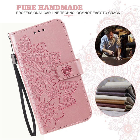 PU Leather Imprint Flowers Pattern Wallet Phone Case with Lanyard for Samsung Galaxy A12 / M12 / F12