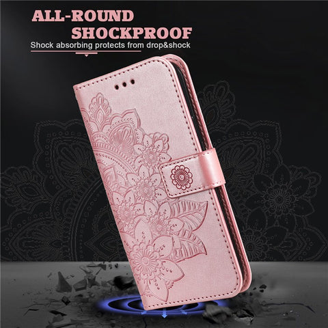 PU Leather Imprint Flowers Pattern Wallet Phone Case with Lanyard for Samsung Galaxy A12 / M12 / F12