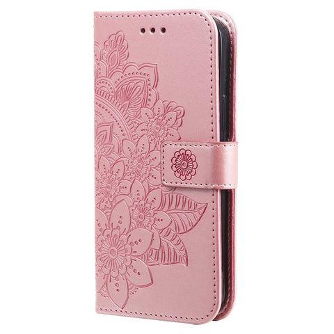PU Leather Imprint Flowers Pattern Wallet Phone Case with Lanyard for Samsung Galaxy A12 / M12 / F12