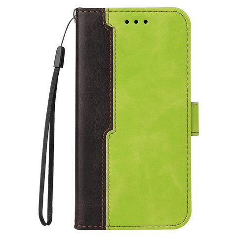 Bi-color Splicing Design PU Leather Wallet Stand Phone Case Protector with Wrist Strap for Samsung Galaxy A12/M12/F12