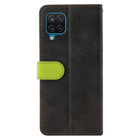 Bi-color Splicing Design PU Leather Wallet Stand Phone Case Protector with Wrist Strap for Samsung Galaxy A12/M12/F12