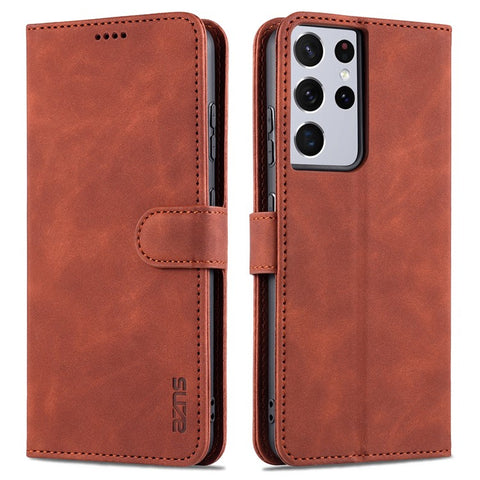 AZNS  Wallet Design PU Leather All-round Protection Phone Stand Cover Case for Samsung Galaxy S21 Ultra 5G
