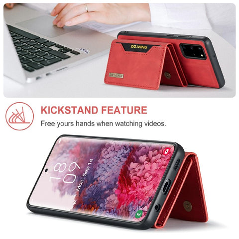 DG.MING M2 Series Anti-drop Magnetic Wallet Design with Kickstand  Leather Coated Hybrid Case for Samsung Galaxy S20 Plus
