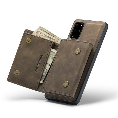 DG.MING M1 Series Phone Case PU + TPU + PC Back Cover with Magnetic Tri-Fold Wallet Kickstand for Samsung Galaxy S20 Plus
