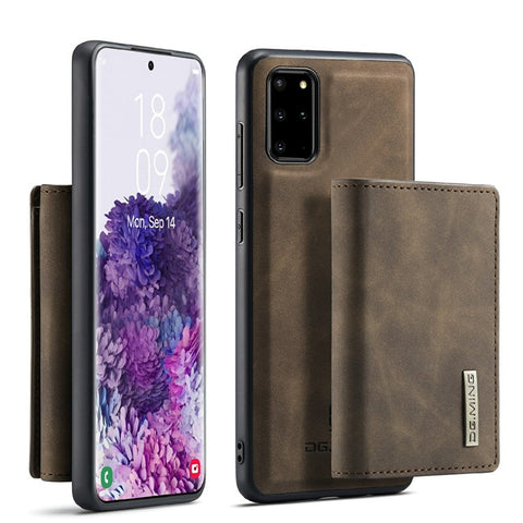 DG.MING M1 Series Phone Case PU + TPU + PC Back Cover with Magnetic Tri-Fold Wallet Kickstand for Samsung Galaxy S20 Plus