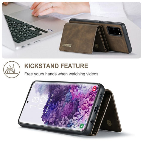 DG.MING M1 Series Phone Case PU + TPU + PC Back Cover with Magnetic Tri-Fold Wallet Kickstand for Samsung Galaxy S20 Plus