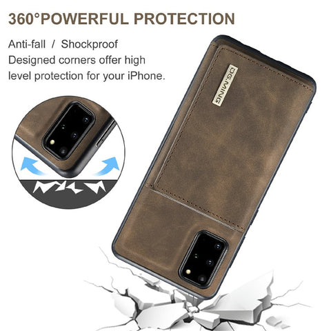 DG.MING M1 Series Phone Case PU + TPU + PC Back Cover with Magnetic Tri-Fold Wallet Kickstand for Samsung Galaxy S20 Plus