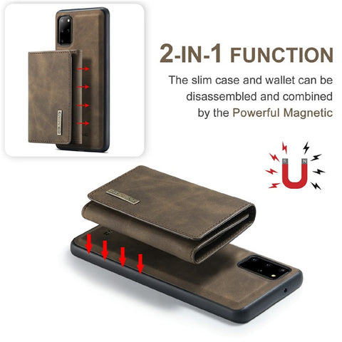 DG.MING M1 Series Phone Case PU + TPU + PC Back Cover with Magnetic Tri-Fold Wallet Kickstand for Samsung Galaxy S20 Plus