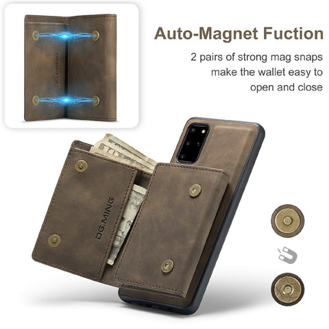 DG.MING M1 Series Phone Case PU + TPU + PC Back Cover with Magnetic Tri-Fold Wallet Kickstand for Samsung Galaxy S20 Plus
