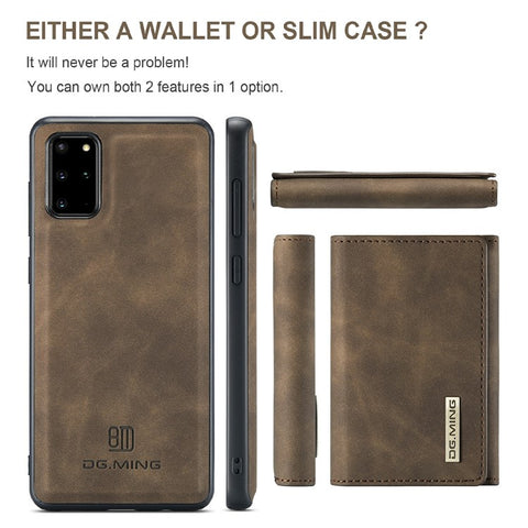 DG.MING M1 Series Phone Case PU + TPU + PC Back Cover with Magnetic Tri-Fold Wallet Kickstand for Samsung Galaxy S20 Plus