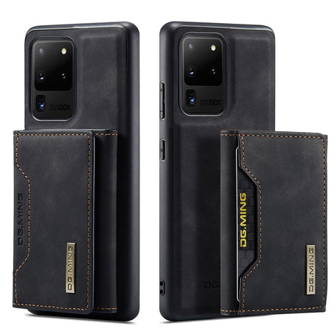 DG.MING M2 Series Tri-Fold Wallet Kickstand Design Magnetic Detachable Wireless Charging Hybrid Case for Samsung Galaxy S20 Ultra