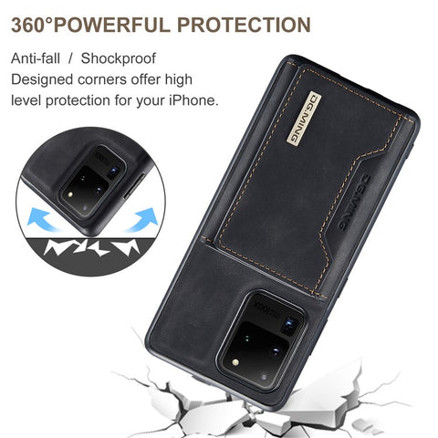 DG.MING M2 Series Tri-Fold Wallet Kickstand Design Magnetic Detachable Wireless Charging Hybrid Case for Samsung Galaxy S20 Ultra