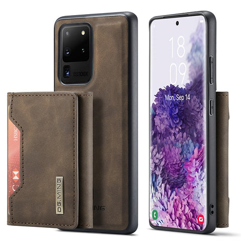 DG.MING M2 Series Tri-Fold Wallet Kickstand Design Magnetic Detachable Wireless Charging Hybrid Case for Samsung Galaxy S20 Ultra