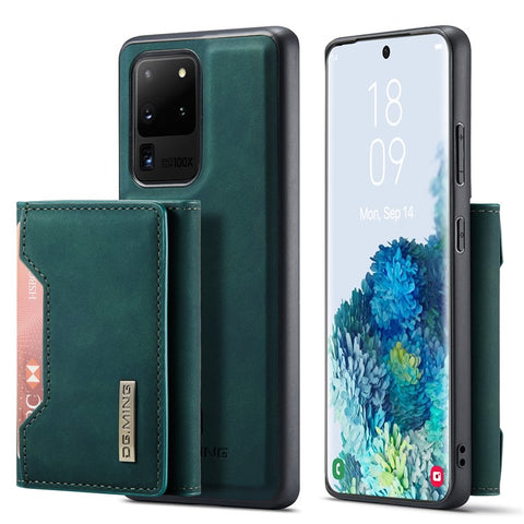 DG.MING M2 Series Tri-Fold Wallet Kickstand Design Magnetic Detachable Wireless Charging Hybrid Case for Samsung Galaxy S20 Ultra