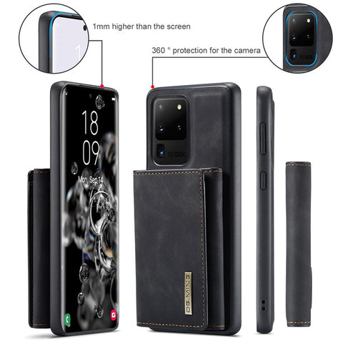 DG.MING M1 Series Phone Case PU + TPU + PC Back Cover with Magnetic Tri-Fold Wallet Kickstand for Samsung Galaxy S20 Ultra
