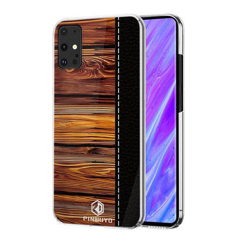 PINWUYO Pin Dun Series Wood Grain Pattern Splicing Protective PC Phone Case Shell for Samsung Galaxy S20 Plus