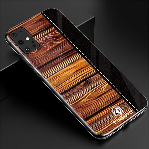 PINWUYO Pin Dun Series Wood Grain Pattern Splicing Protective PC Phone Case Shell for Samsung Galaxy S20 Plus