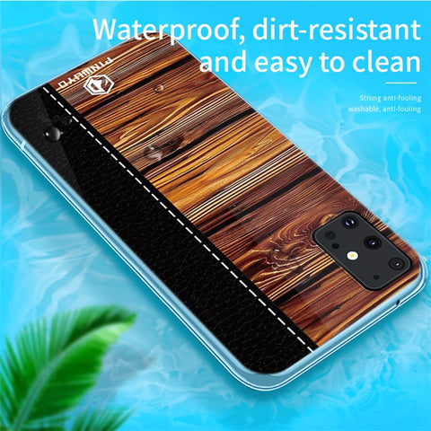 PINWUYO Pin Dun Series Wood Grain Pattern Splicing Protective PC Phone Case Shell for Samsung Galaxy S20 Plus