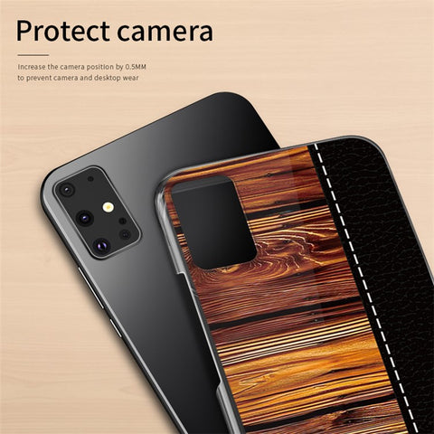 PINWUYO Pin Dun Series Wood Grain Pattern Splicing Protective PC Phone Case Shell for Samsung Galaxy S20 Plus