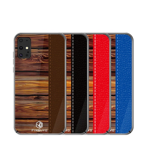 PINWUYO Pin Dun Series Wood Grain Pattern Splicing Protective PC Phone Case Shell for Samsung Galaxy S20 Plus