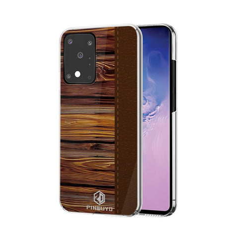PINWUYO Pin Dun Series Wood Grain Splicing Hard PC Phone Back Case Protector for Samsung Galaxy S20 Ultra