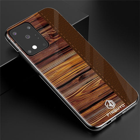 PINWUYO Pin Dun Series Wood Grain Splicing Hard PC Phone Back Case Protector for Samsung Galaxy S20 Ultra