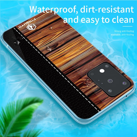 PINWUYO Pin Dun Series Wood Grain Splicing Hard PC Phone Back Case Protector for Samsung Galaxy S20 Ultra