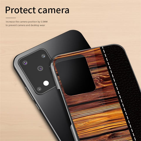 PINWUYO Pin Dun Series Wood Grain Splicing Hard PC Phone Back Case Protector for Samsung Galaxy S20 Ultra