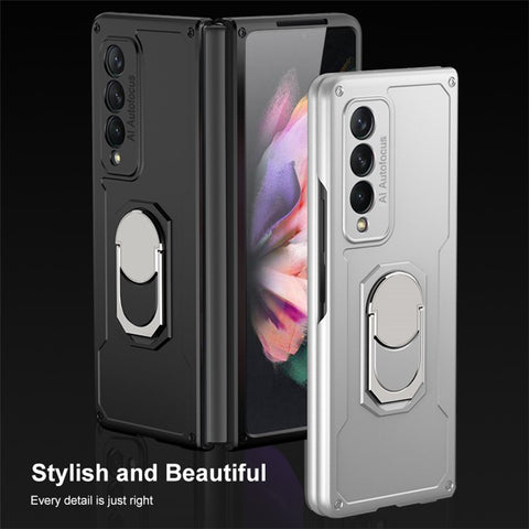 GKK Armour Series Hard PC Phone Case for Samsung Galaxy Z Fold3 5G, Ring Holder Kickstand Folding Cover