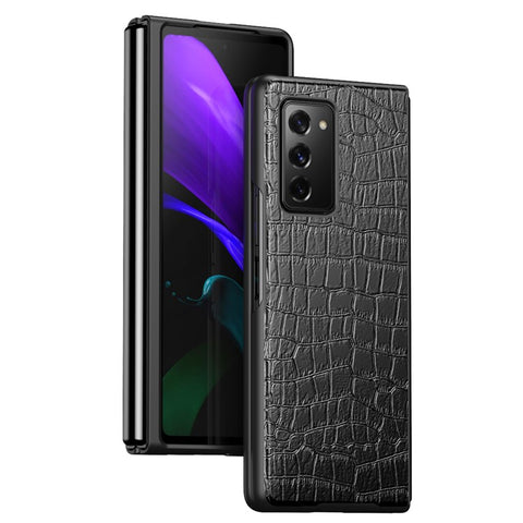 Scratch-Resistant Folded Crocodile Leather Coated Plastic Case for Samsung Galaxy Z Fold2 5G