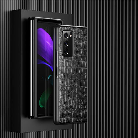 Scratch-Resistant Folded Crocodile Leather Coated Plastic Case for Samsung Galaxy Z Fold2 5G