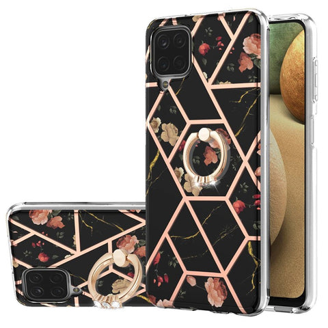 IMD Design Marble Pattern Soft TPU Phone Cover Back Protector Case with Ring Kickstand for Samsung Galaxy A12/M12/F12