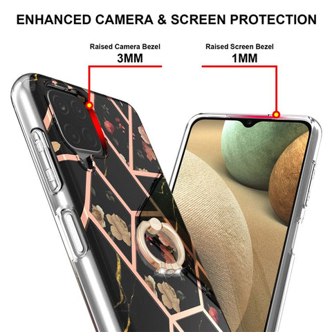 IMD Design Marble Pattern Soft TPU Phone Cover Back Protector Case with Ring Kickstand for Samsung Galaxy A12/M12/F12