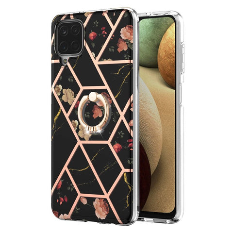 IMD Design Marble Pattern Soft TPU Phone Cover Back Protector Case with Ring Kickstand for Samsung Galaxy A12/M12/F12