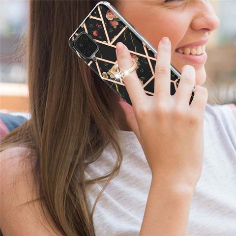 IMD Design Marble Pattern Soft TPU Phone Cover Back Protector Case with Ring Kickstand for Samsung Galaxy A12/M12/F12