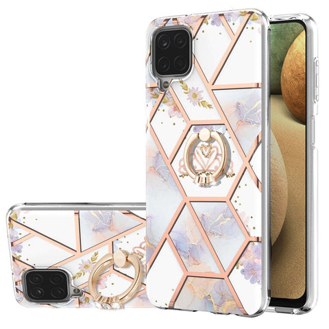 IMD Design Marble Pattern Soft TPU Phone Cover Back Protector Case with Ring Kickstand for Samsung Galaxy A12/M12/F12