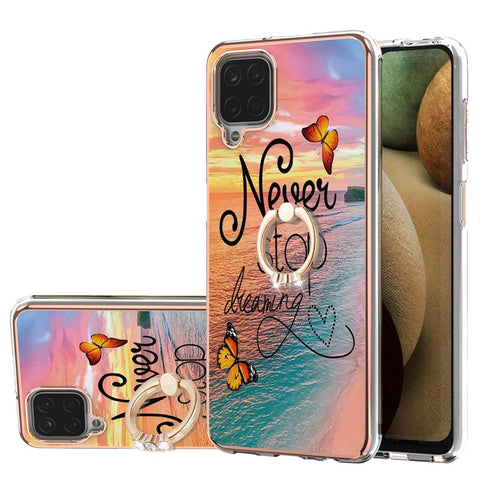 IMD Design Marble Pattern Soft TPU Phone Cover Back Protector Case with Ring Kickstand for Samsung Galaxy A12/M12/F12