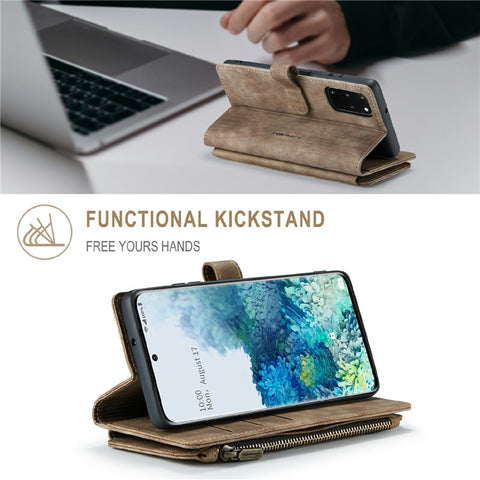 For Samsung Galaxy S20 Plus Phone Cases with Strap CASEME C30 Zipper Multiple Card Holder PU Leather Cover