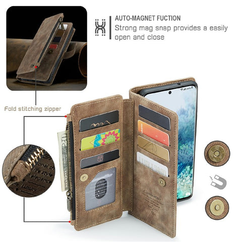 For Samsung Galaxy S20 Plus Phone Cases with Strap CASEME C30 Zipper Multiple Card Holder PU Leather Cover