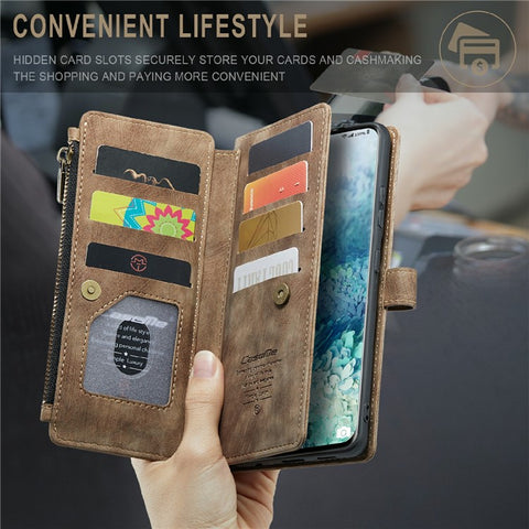 For Samsung Galaxy S20 Plus Phone Cases with Strap CASEME C30 Zipper Multiple Card Holder PU Leather Cover