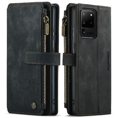 For Samsung Galaxy S20 Ultra S21 Ultra 5G Phone Cases with Strap CASEME C30 Zipper Multiple Card Holder PU Leather Cover
