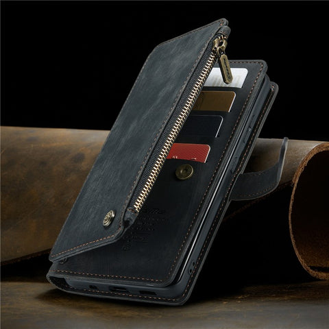 For Samsung Galaxy S20 Ultra S21 Ultra 5G Phone Cases with Strap CASEME C30 Zipper Multiple Card Holder PU Leather Cover