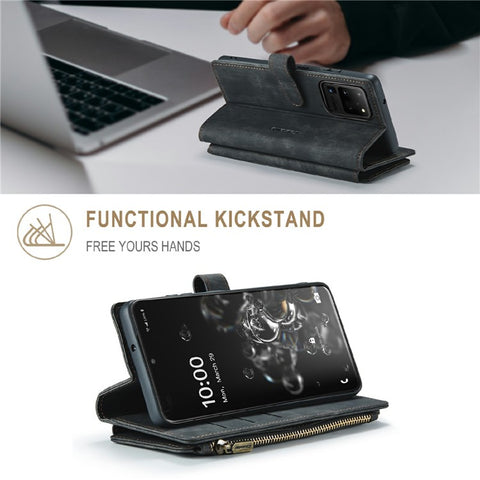 For Samsung Galaxy S20 Ultra S21 Ultra 5G Phone Cases with Strap CASEME C30 Zipper Multiple Card Holder PU Leather Cover