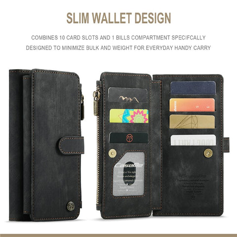 For Samsung Galaxy S20 Ultra S21 Ultra 5G Phone Cases with Strap CASEME C30 Zipper Multiple Card Holder PU Leather Cover